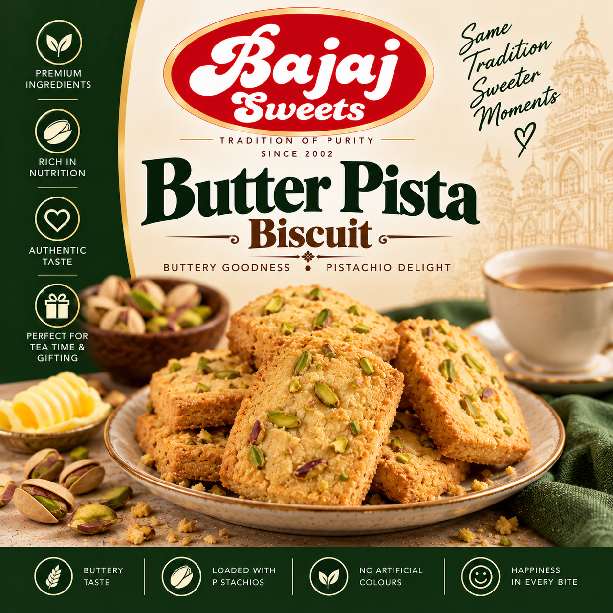 Bajaj Sweets – Butter Pista Biscuit | 320 GM